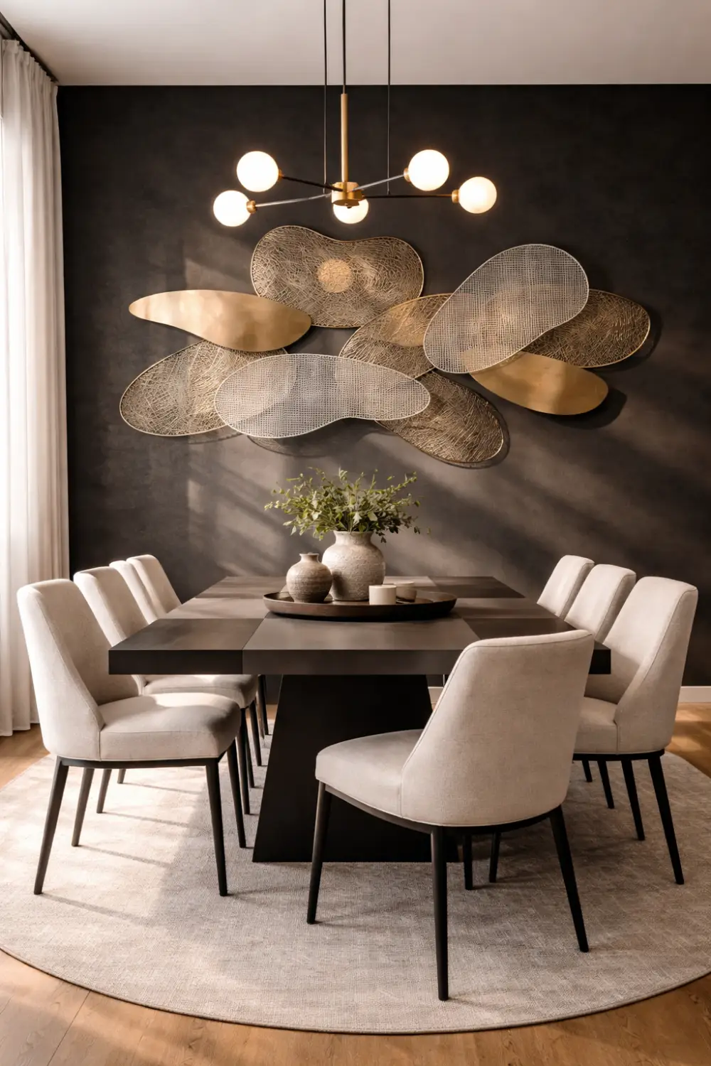 metal wall art dining room decor modern sculptural wall design luxury dark accent wall ideas
