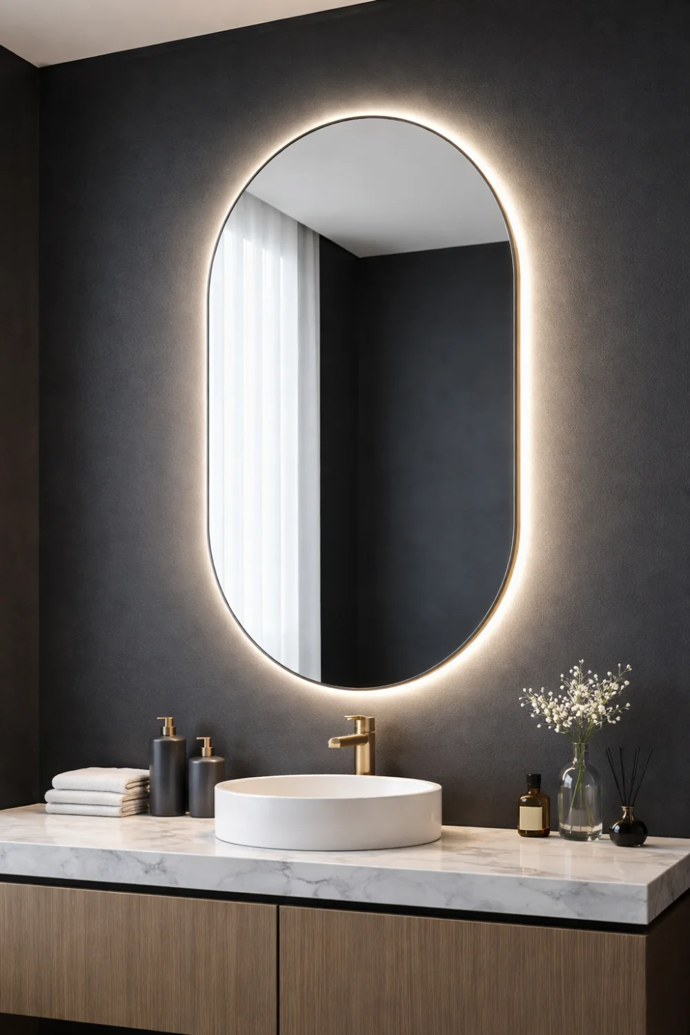 LED backlit mirror modern bathroom luxury lighting decor