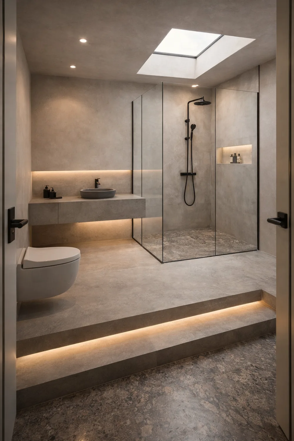 split level bathroom modern spa design glass shower led lighting small