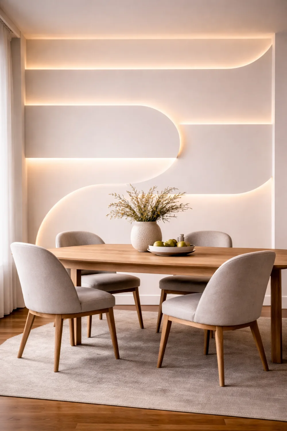 led accent wall dining room decor modern lighting wall design soft glow aesthetic dining room