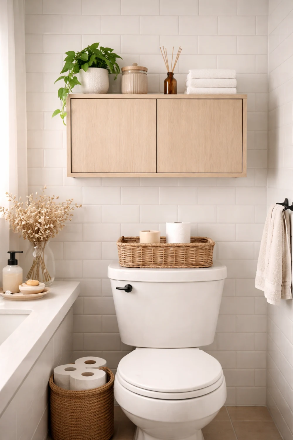 floating bathroom wall cabinet decor above toilet with wooden cabinet minimalist bathroom storage design