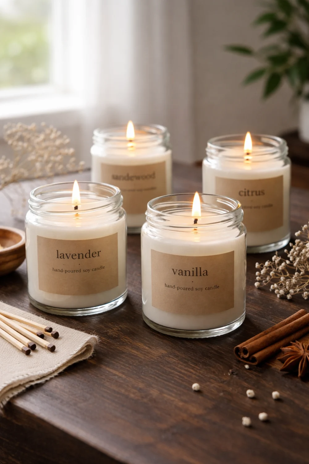 DIY glass jar candles aesthetic home decor cozy lighting