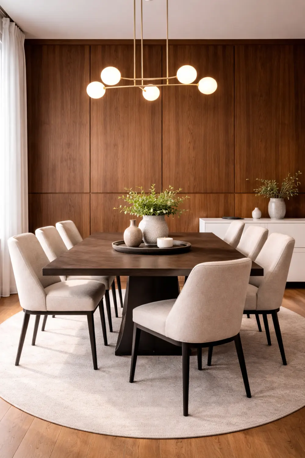 wood panel dining room wall decor modern wood feature wall luxury dining interior warm tones