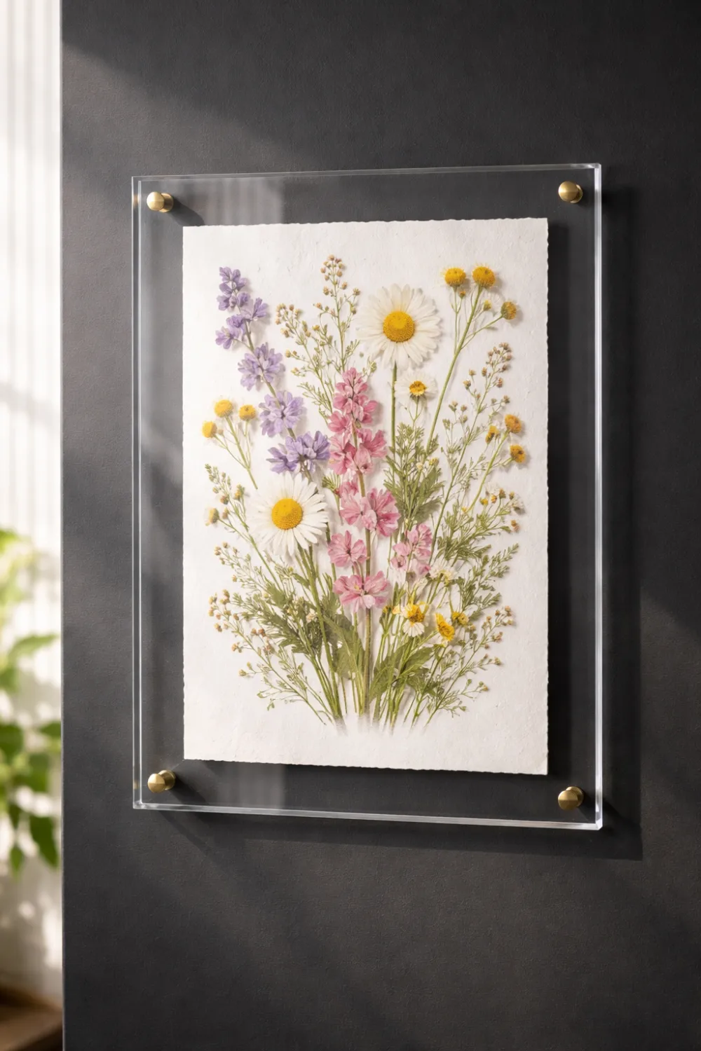 acrylic floating frame pressed flowers modern wall decor
