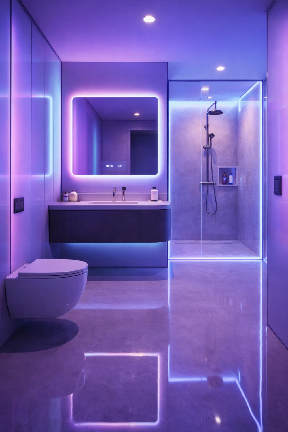 led bathroom futuristic design neon lighting modern small bathroom
