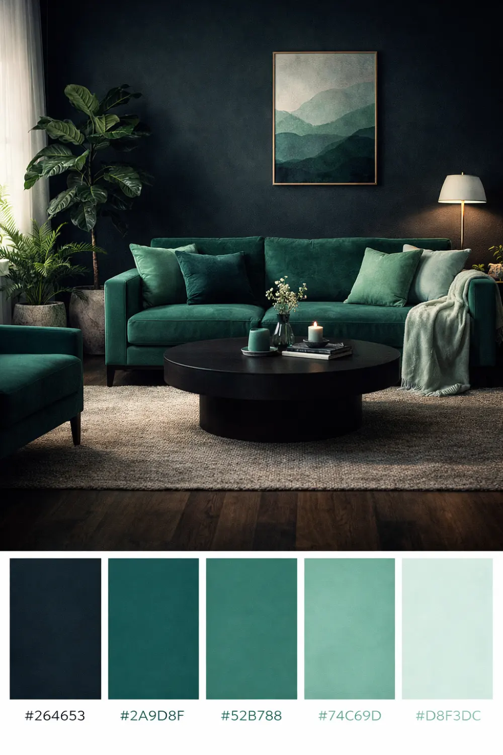 emerald coast ocean color palette green living room coastal modern decor inspiration