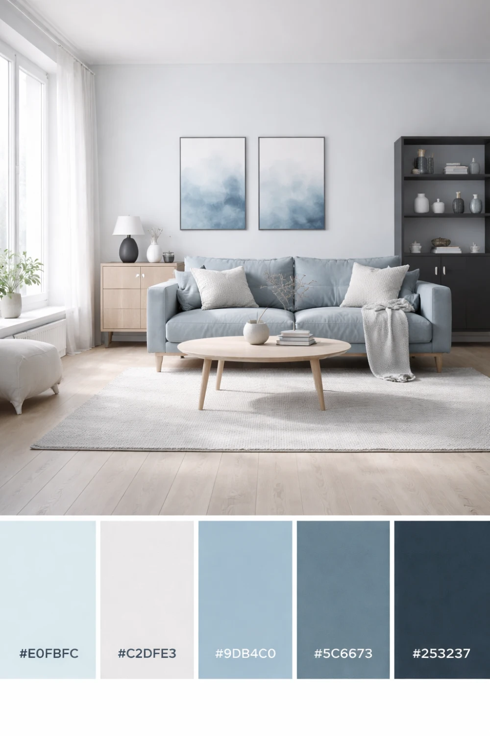 arctic ocean color palette icy blue living room calm coastal interior decor inspiration