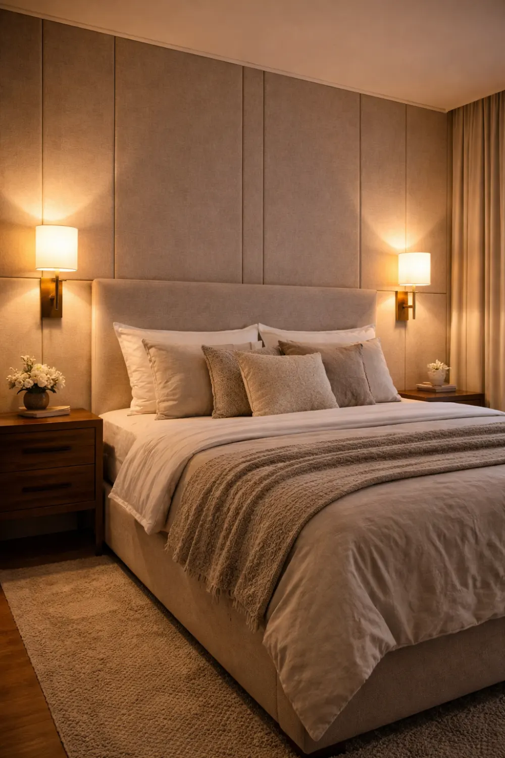 bedroom wall sconces lighting idea beside bed creating warm luxury bedroom atmosphere