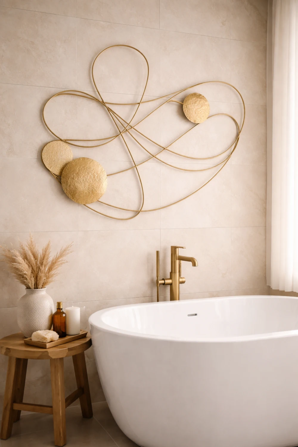 gold metal wall art bathroom decor above bathtub modern luxury bathroom wall sculpture design