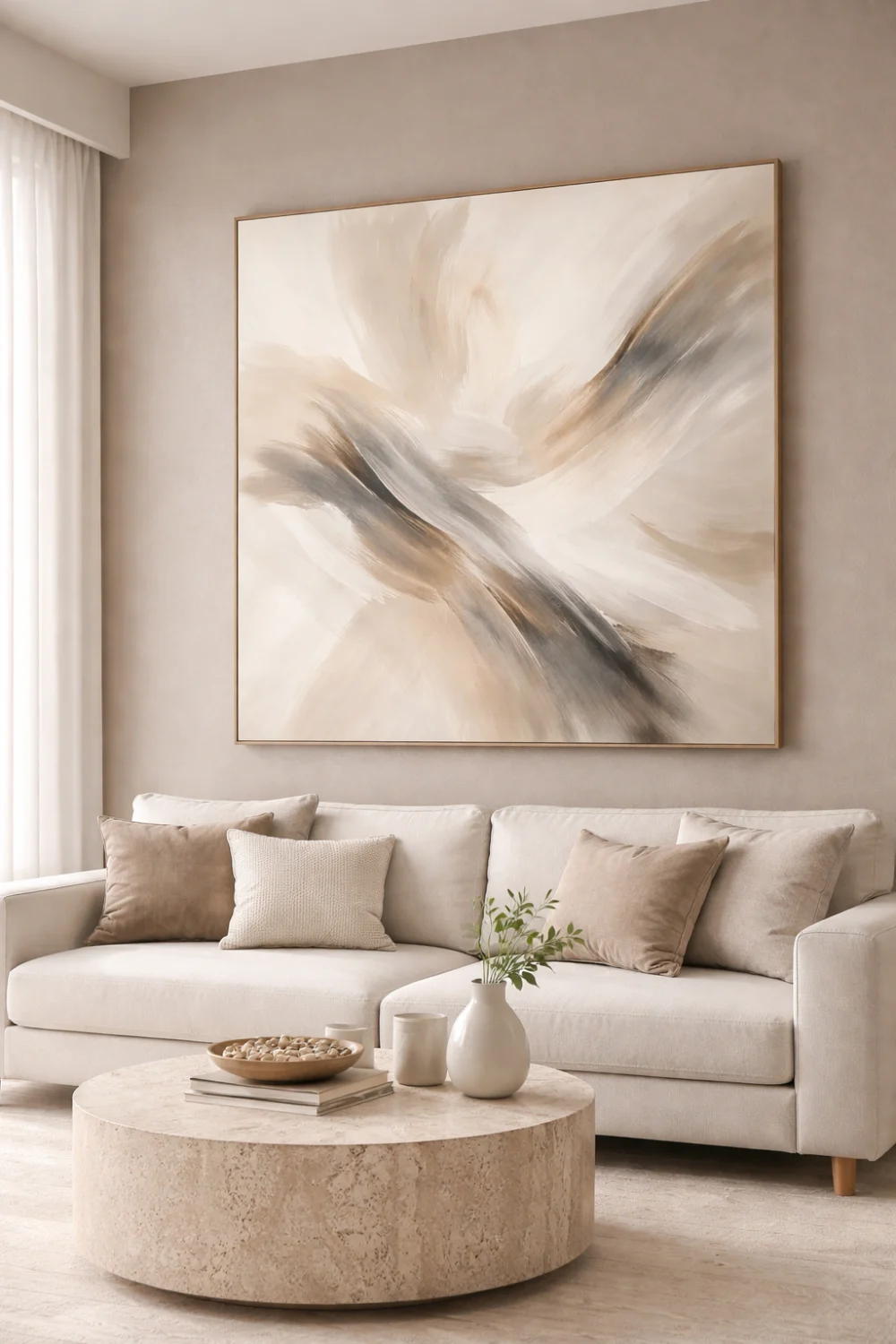 large abstract canvas wall art neutral living room decor