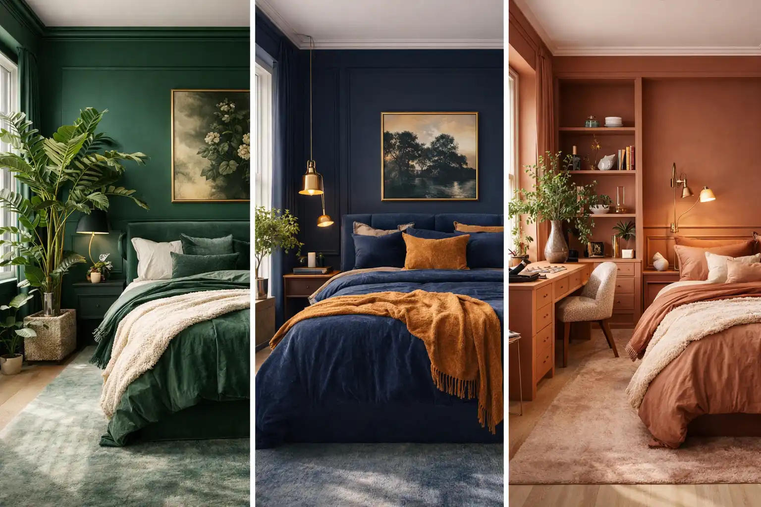 color drenching bedroom ideas emerald green navy blue and terracotta modern interiors