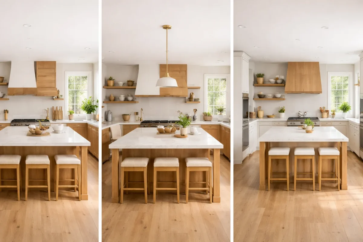 farmhouse kitchen ideas 3 image grid bright white and wood modern cozy design