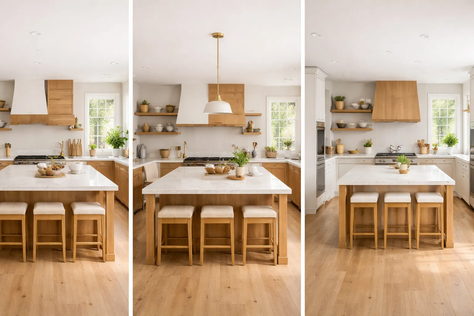 farmhouse kitchen ideas 3 image grid bright white and wood modern cozy design