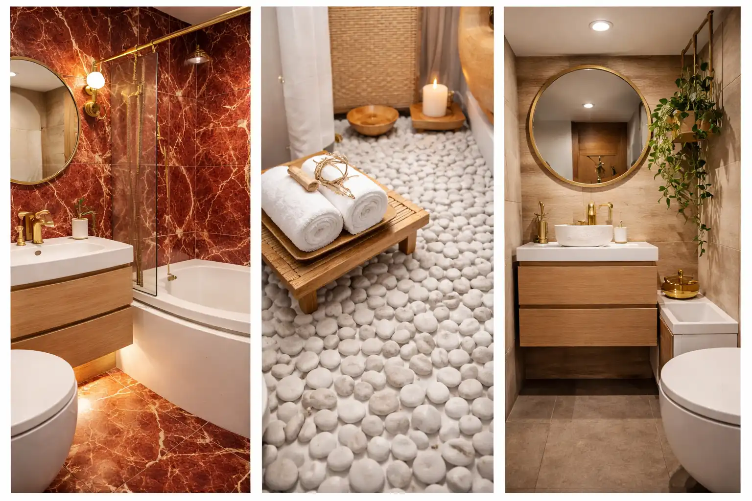 small bathroom ideas collage marble luxury pebble floor wood vanity modern design