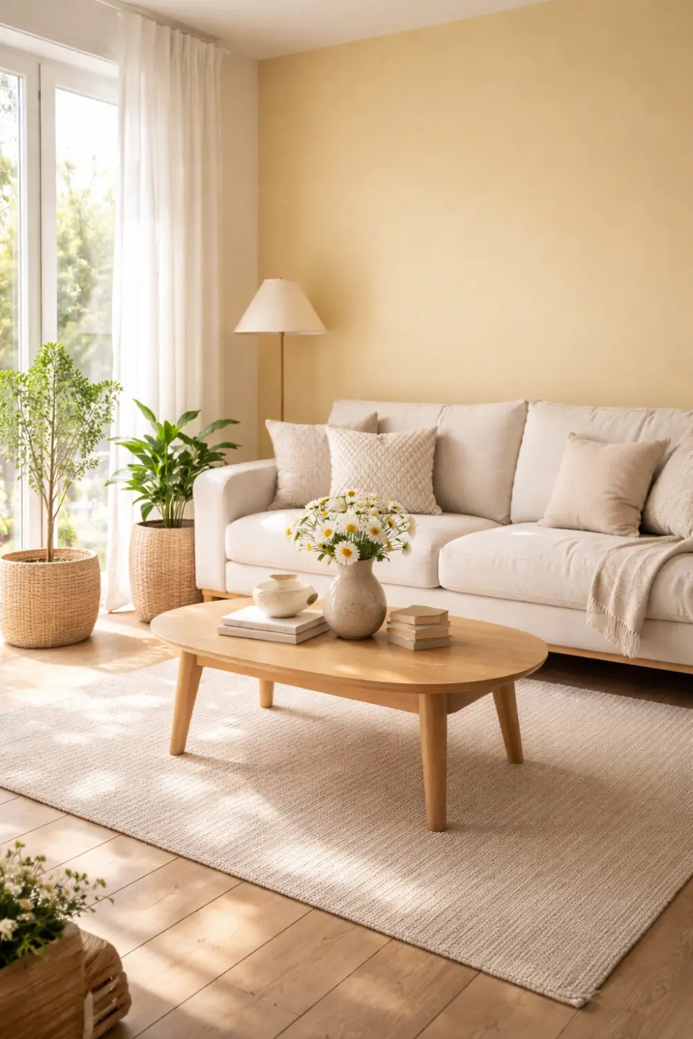 butter yellow accent wall living room decor cozy sunny interior design inspiration