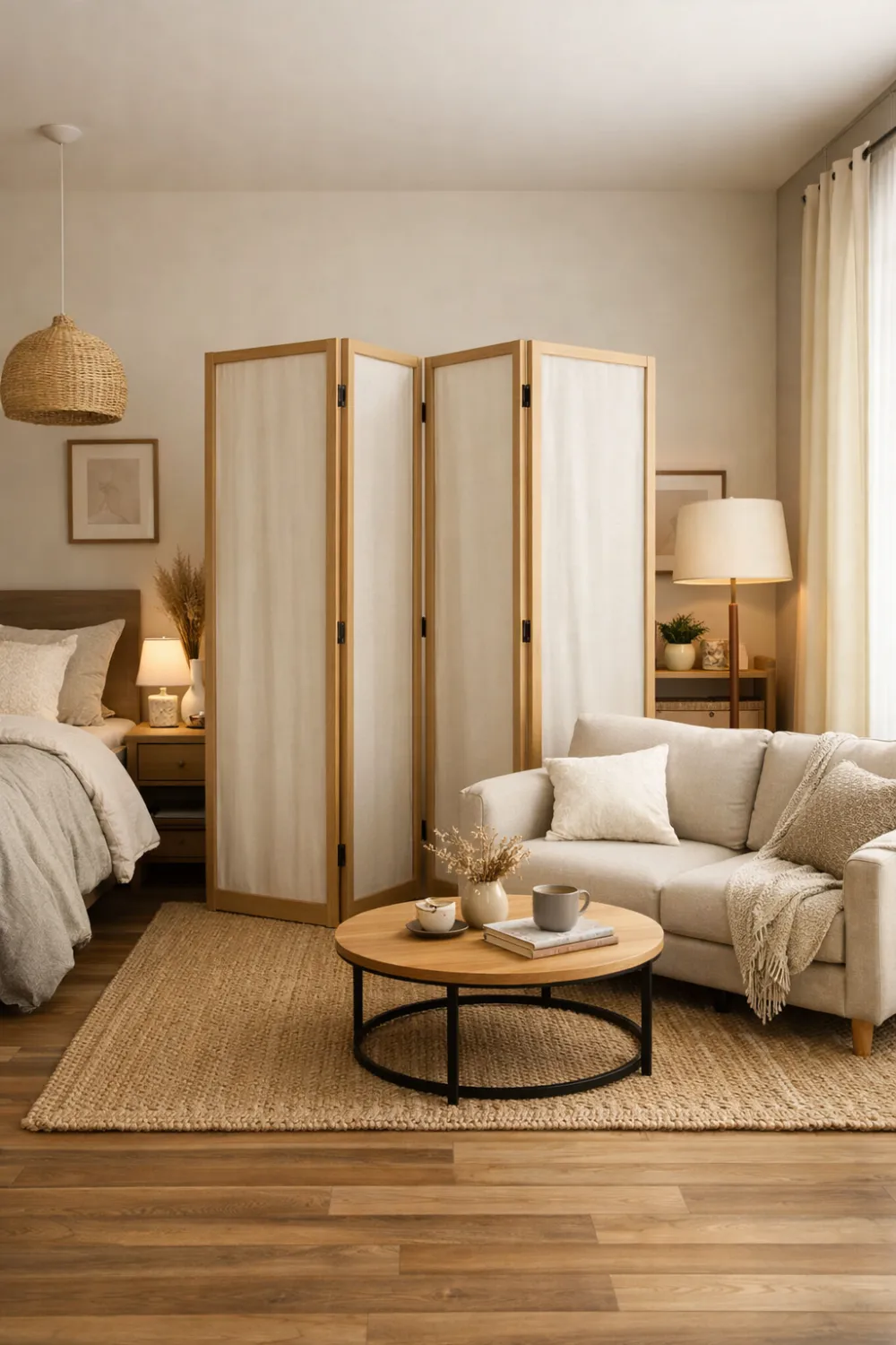 room divider studio apartment folding screen cozy layout separation renter friendly decor small space organization ideas