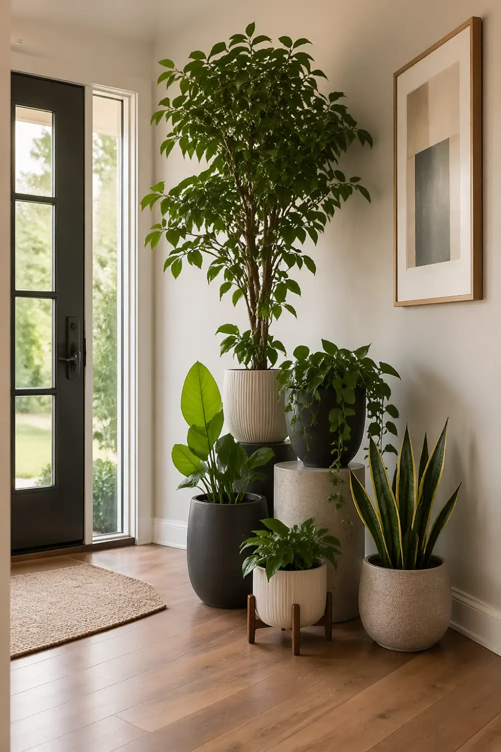 entryway plant cluster modern decor replacing console table indoor plant arrangement