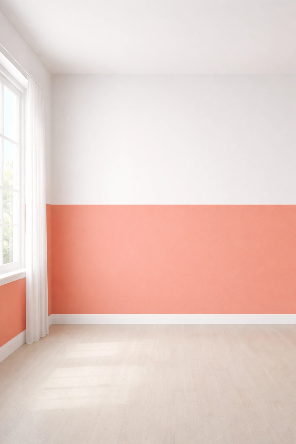 coral and white two tone wall paint idea bright modern interior color combination trendy room paint inspiration