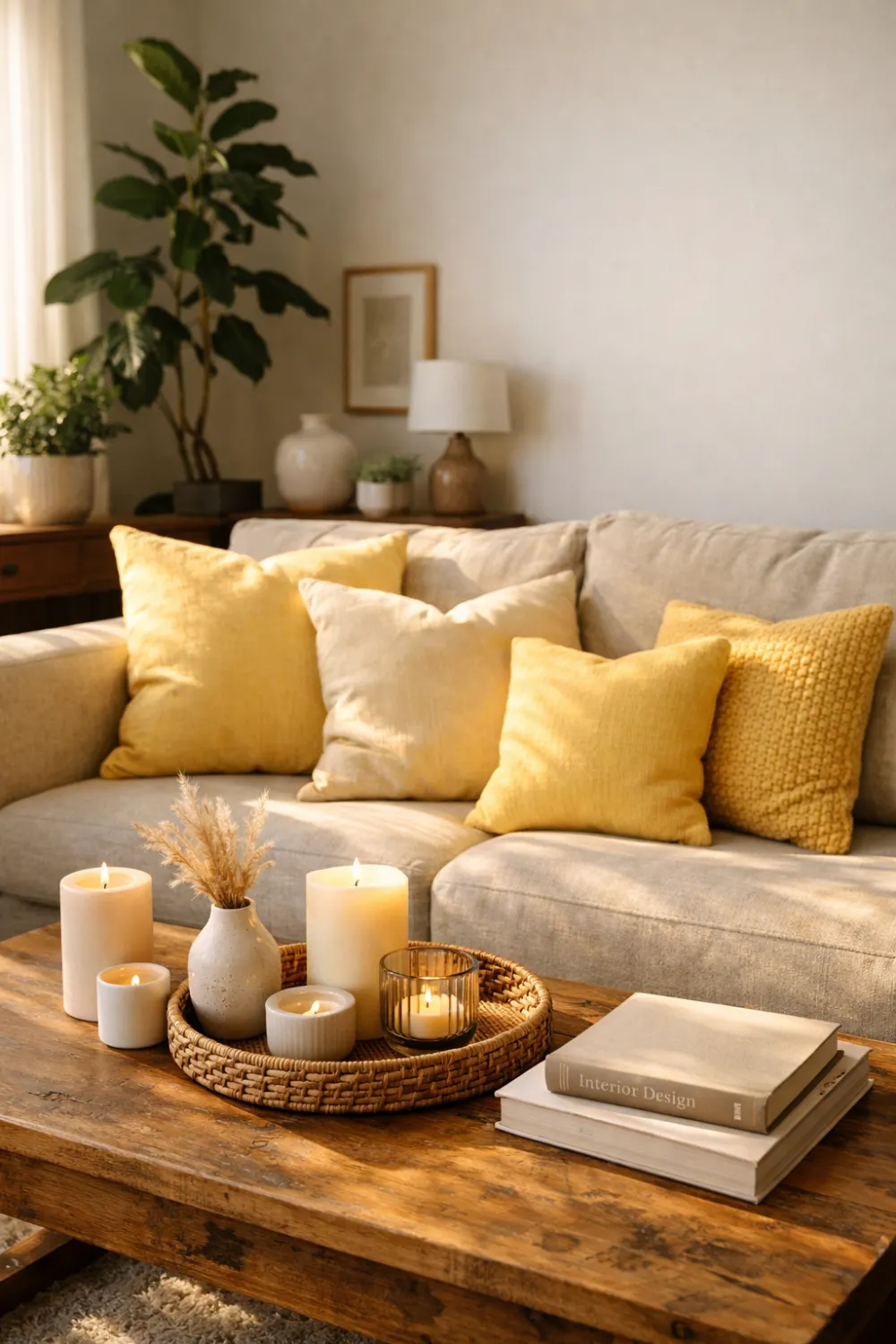 butter yellow gallery wall decor living room cozy modern interior inspiration