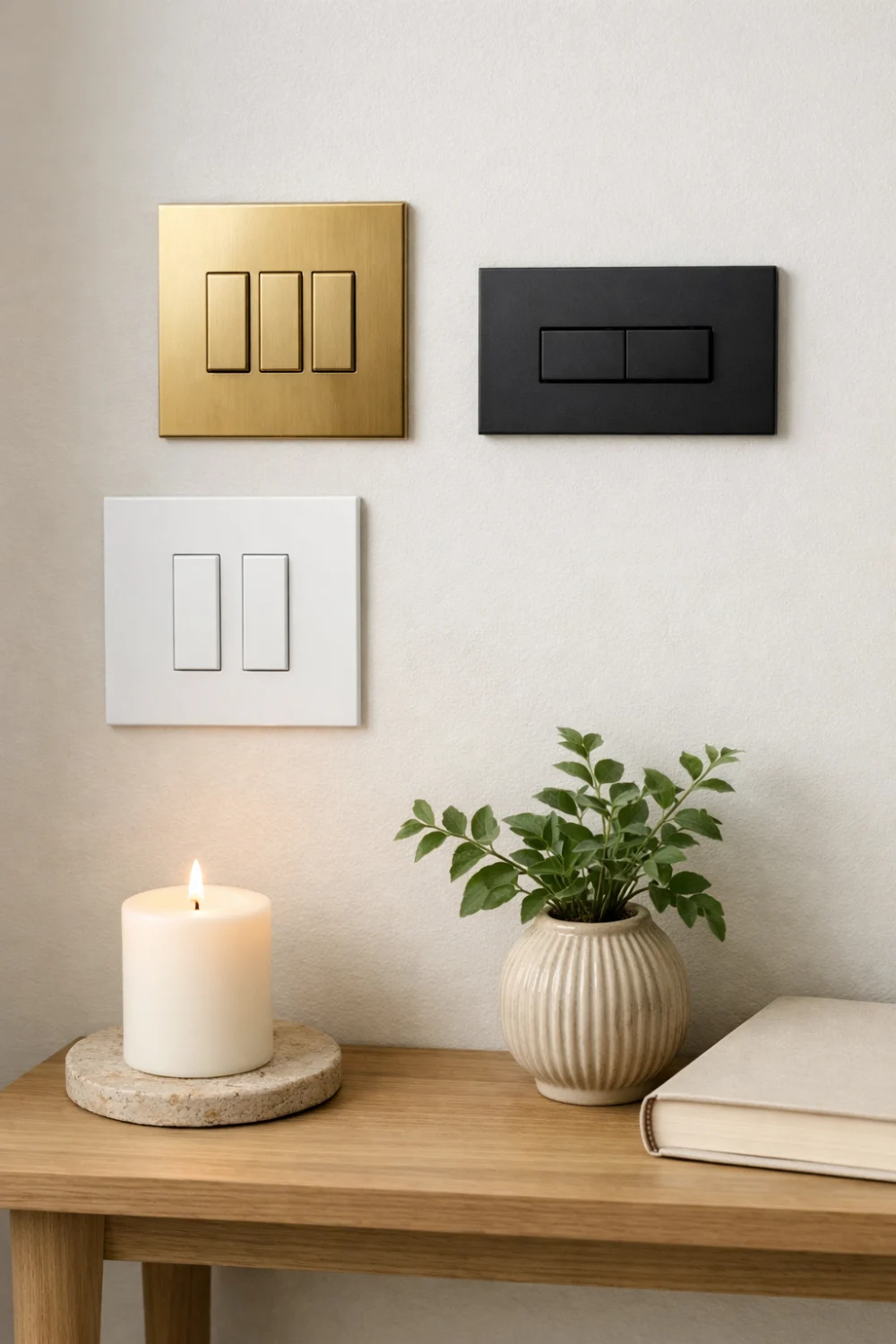 modern switch plates gold black white wall decor small details renter friendly home upgrade aesthetic minimal interior