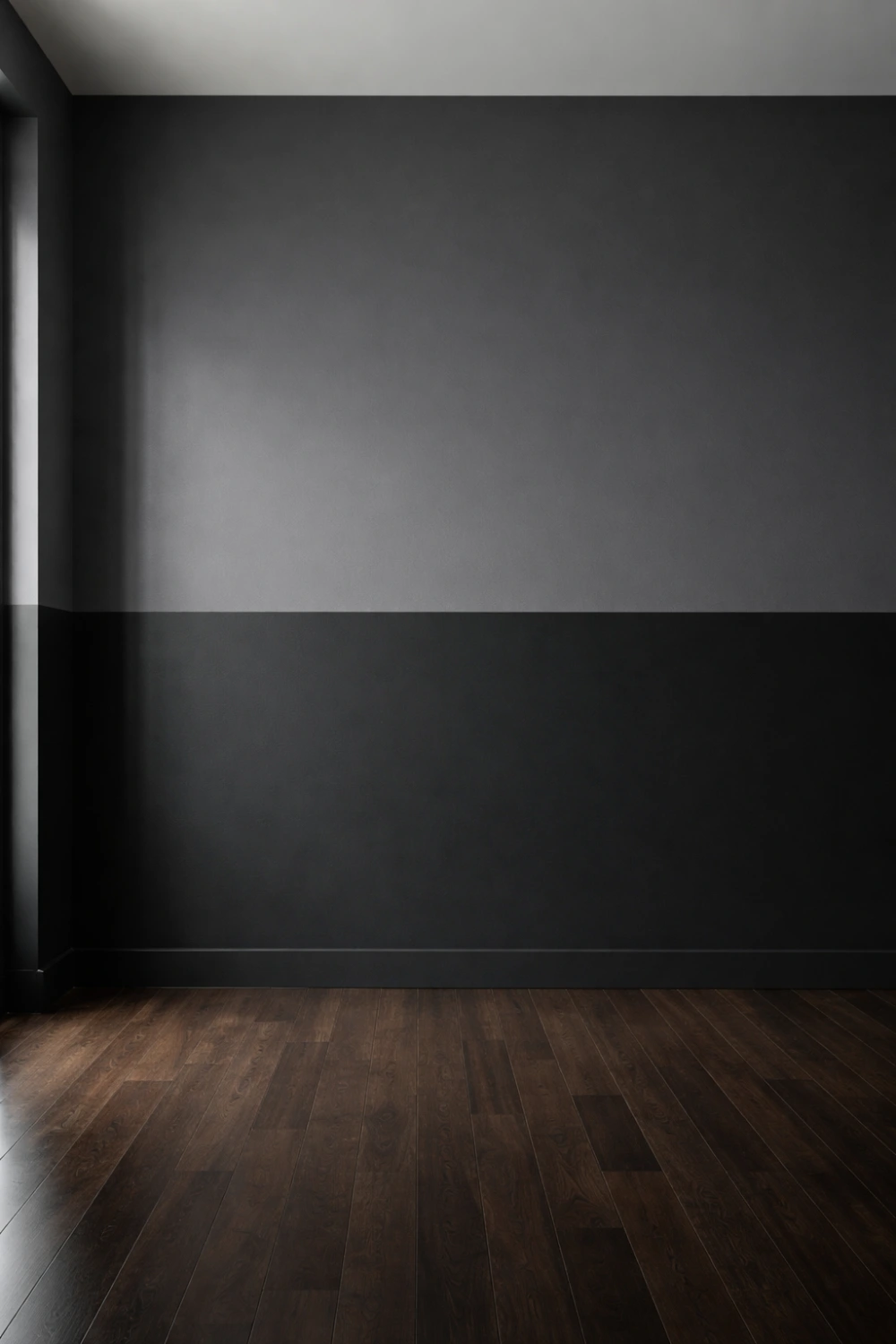 charcoal gray and black two tone wall paint idea dark modern interior color palette stylish dramatic wall paint inspiration