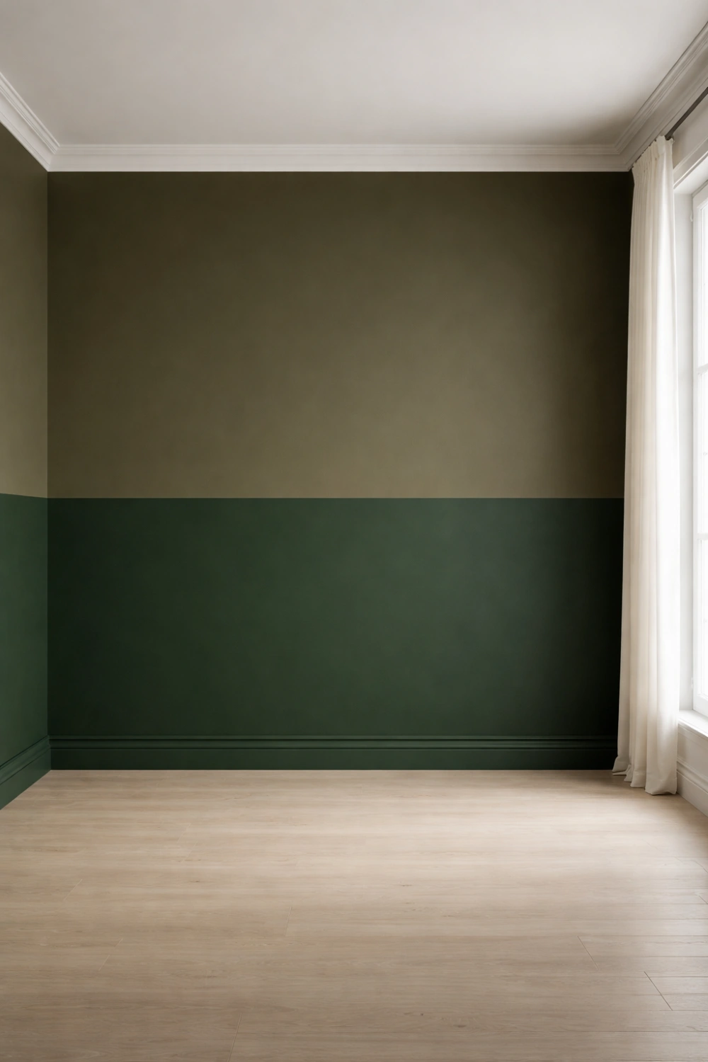 forest green and olive two tone wall paint idea dark earthy interior color combination modern room paint inspiration