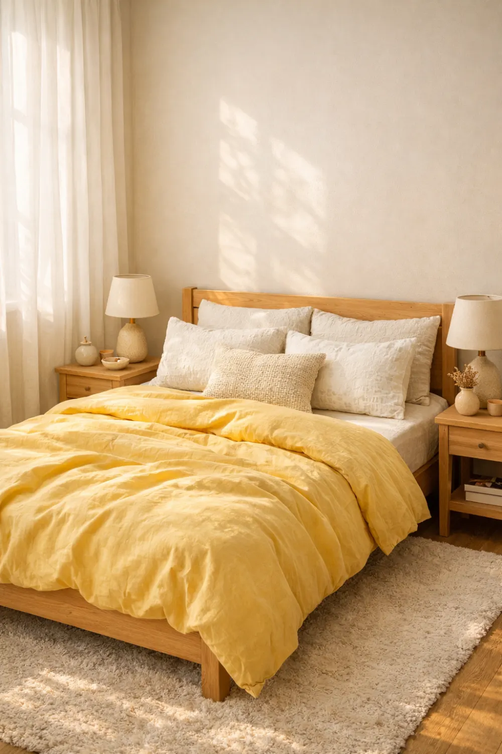 butter yellow bedding bedroom decor cozy sunny bedroom interior inspiration