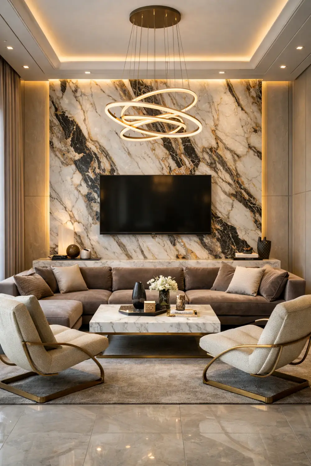 marble living room wall modern luxury sofa chandelier interior design ideas