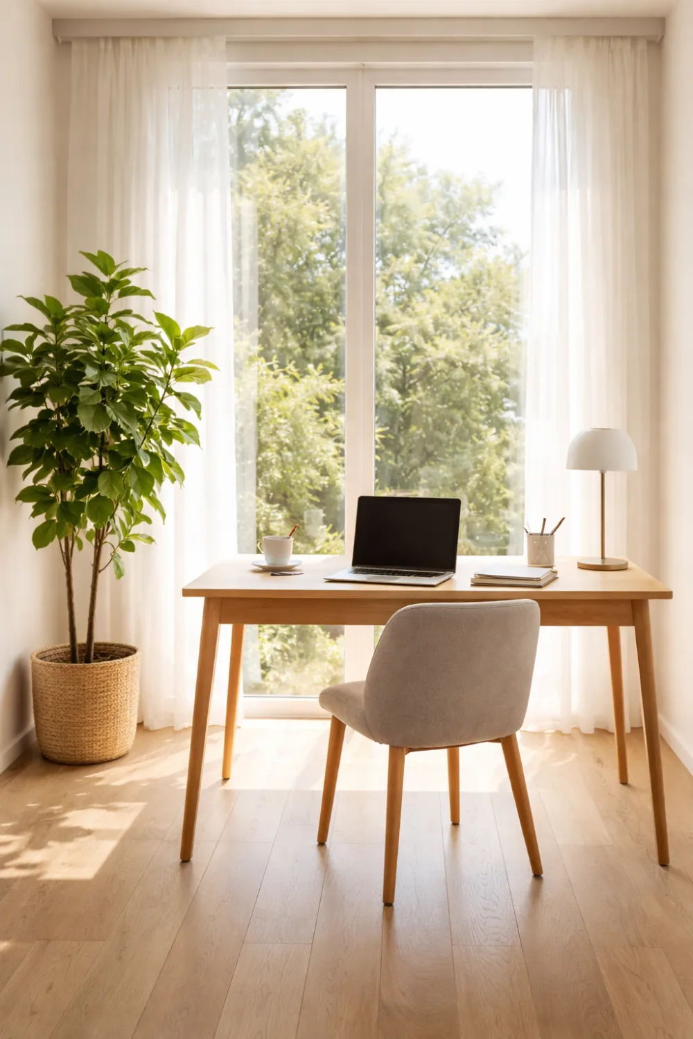 window desk home office nook with natural light minimalist workspace setup for small space home office ideas