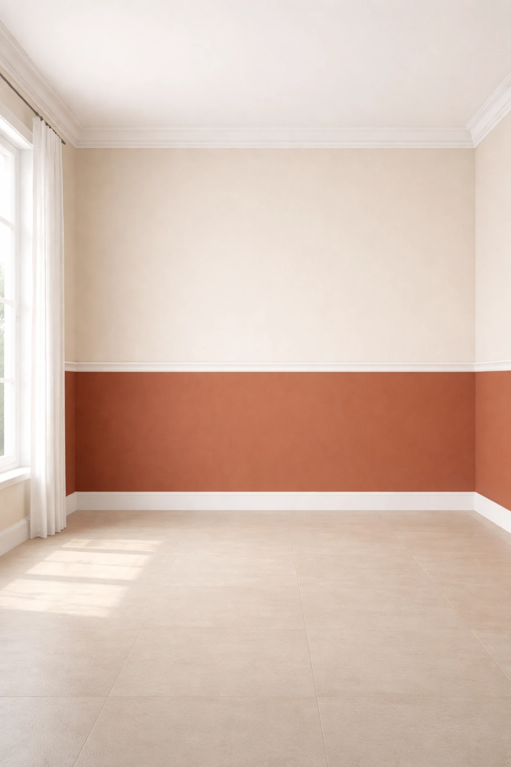 terracotta and beige two tone wall paint idea warm earthy interior color combination modern home paint inspiration