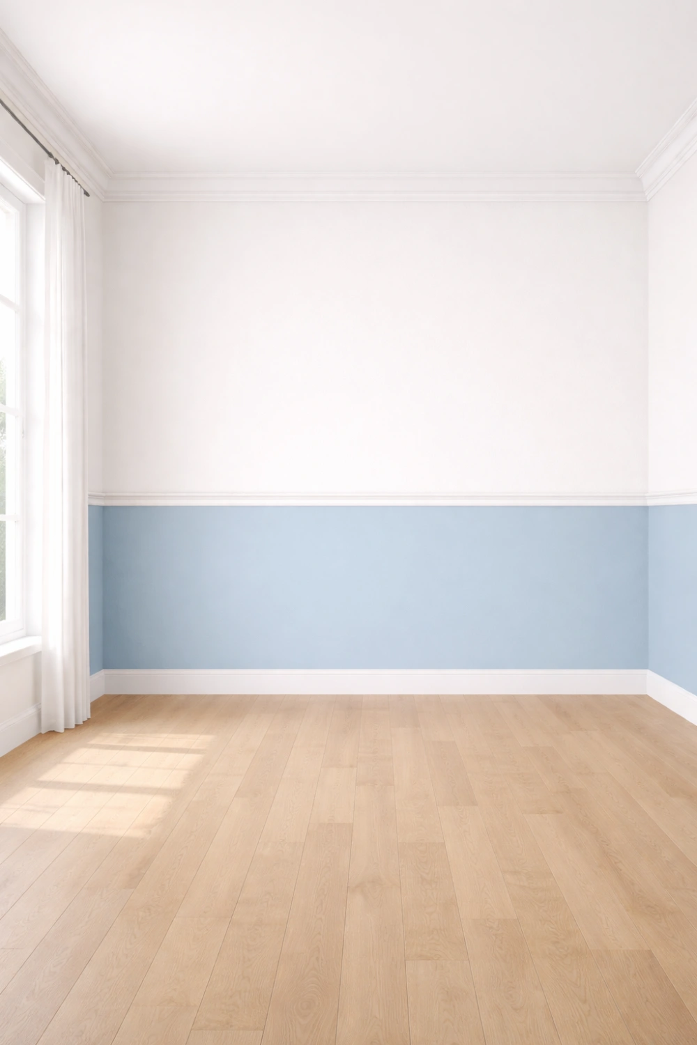 soft blue and white two tone wall paint idea airy modern interior color combination minimalist room paint inspiration