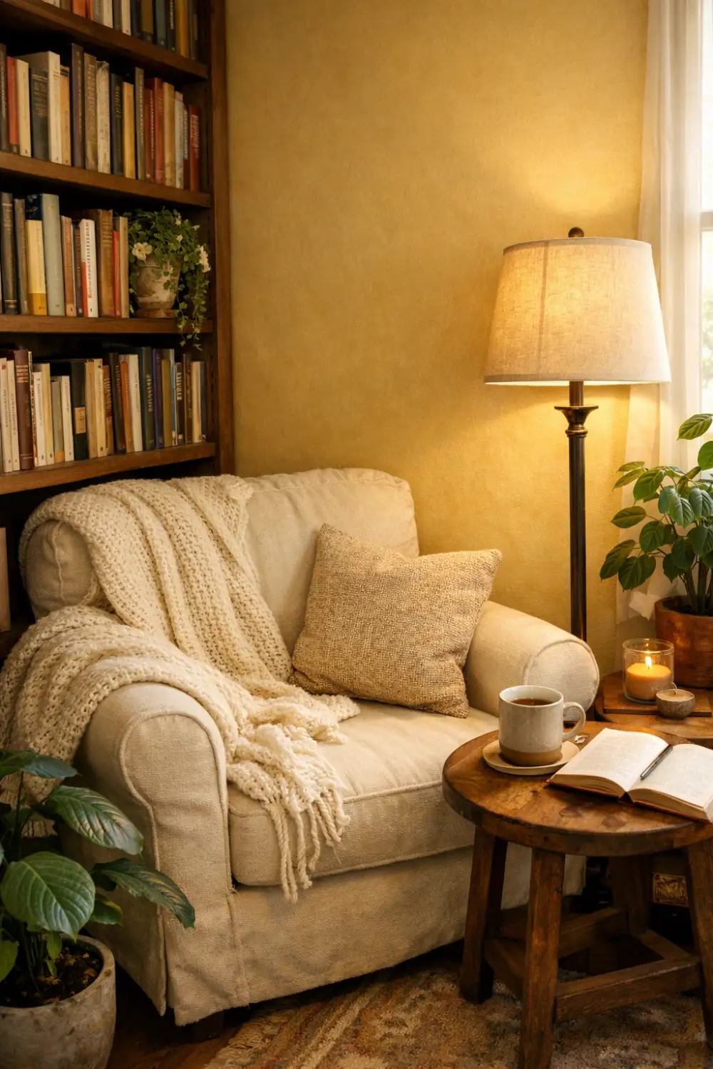 butter yellow curtains living room decor warm sunlight cozy home inspiration