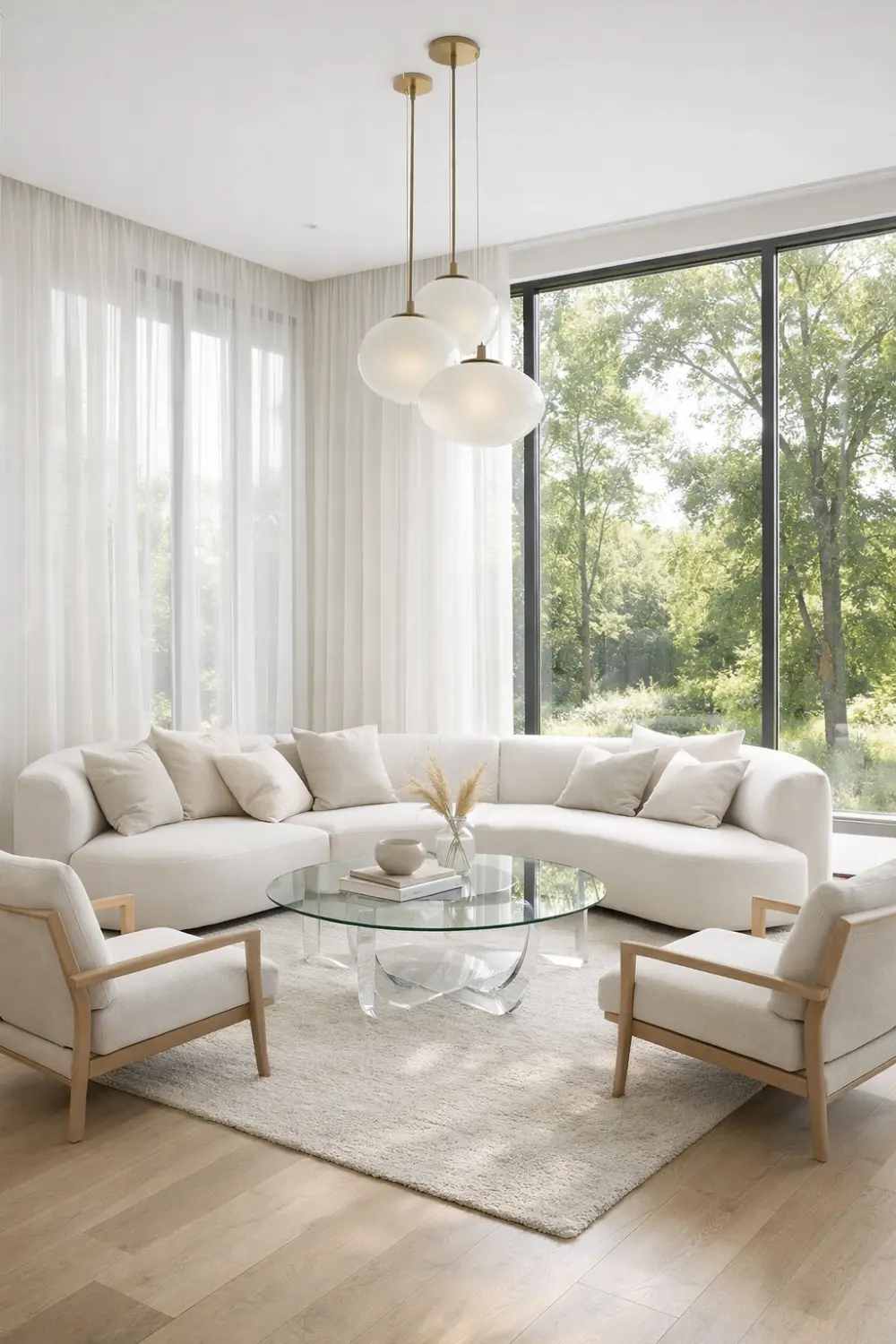 bright modern living room white sofa glass table minimal home decor ideas