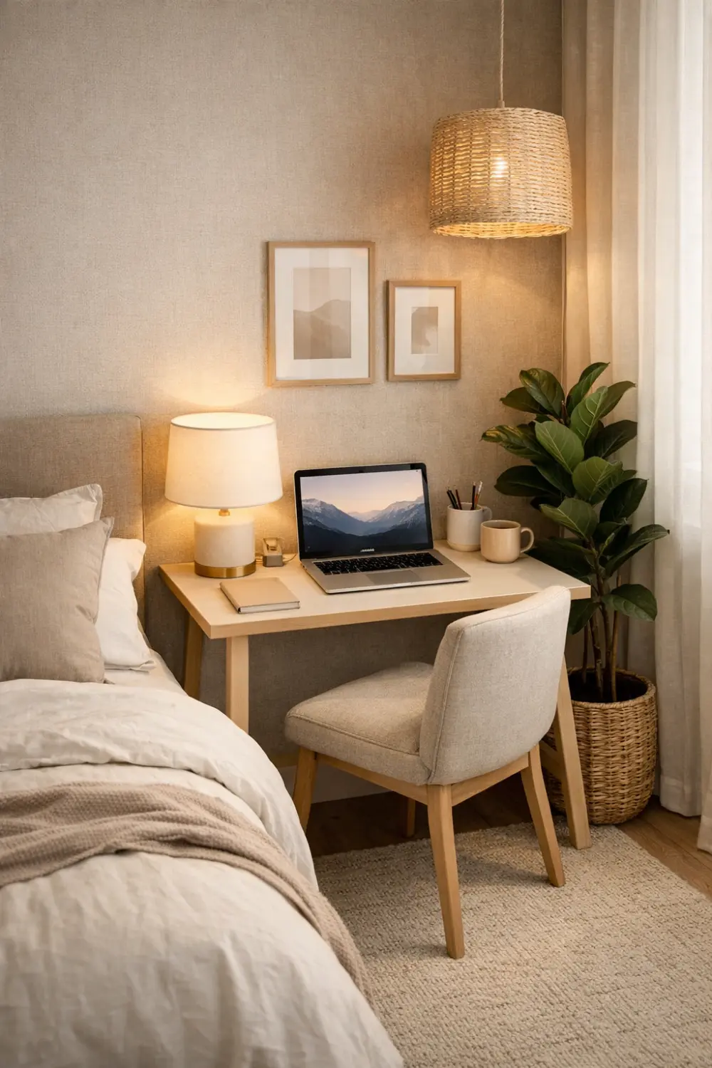 bedroom office nook with small desk and lamp cozy workspace idea for small bedroom home office setup