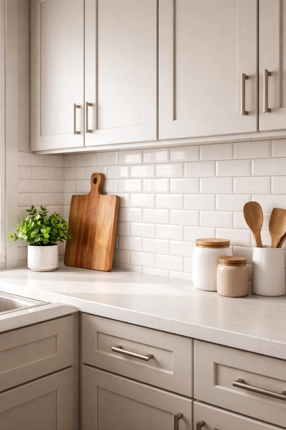 peel and stick tile backsplash kitchen white subway tiles renter friendly upgrade modern clean kitchen decor ideas