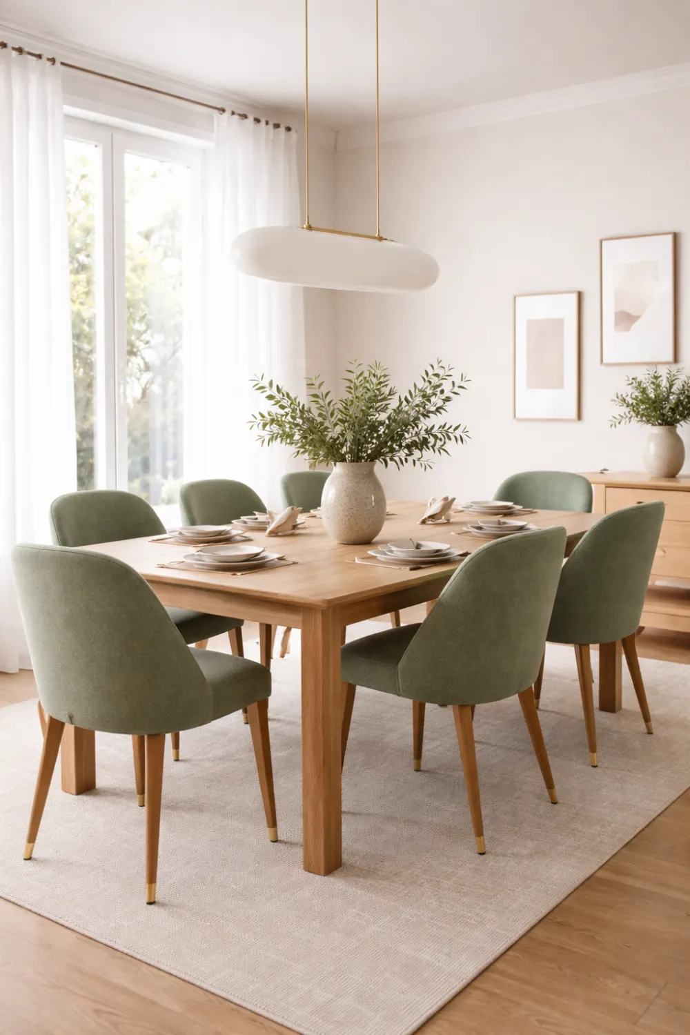 sage green dining chairs decor wooden dining table neutral dining room modern minimalist dining room inspiration