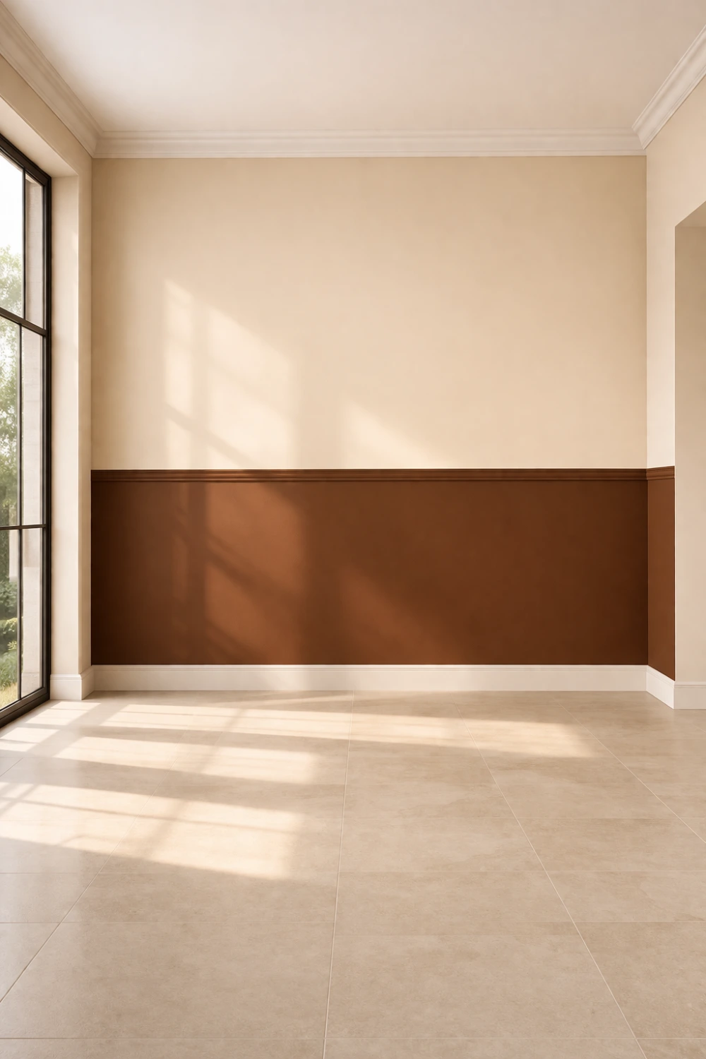 chocolate brown and cream two tone wall paint idea warm elegant interior color palette modern room paint inspiration