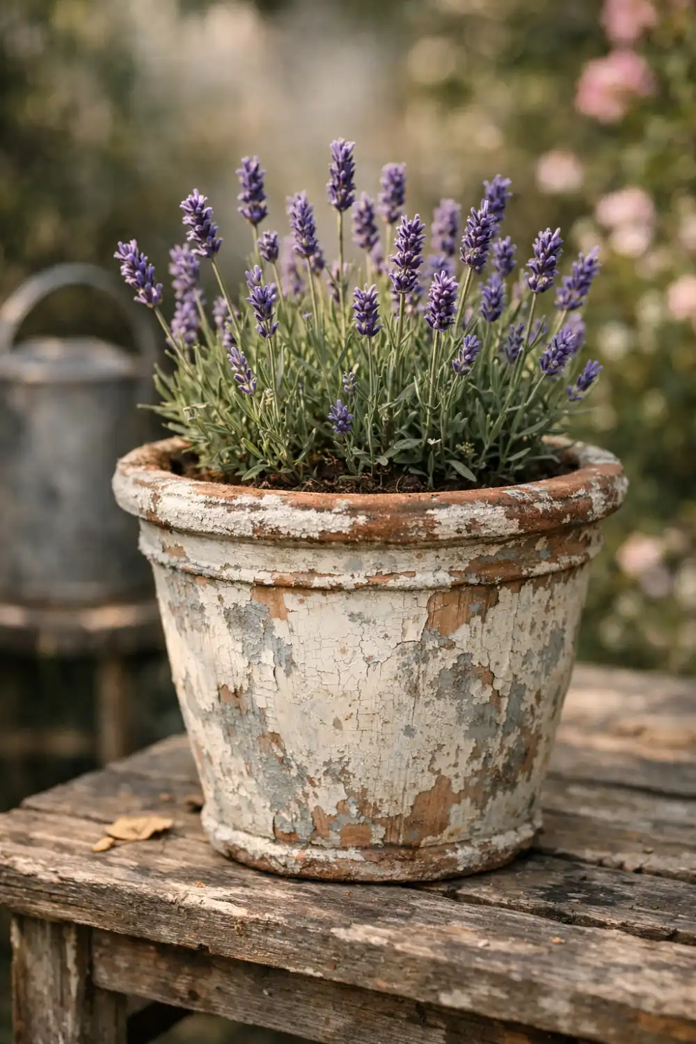 DIY stencil painted planter idea with geometric pattern turning simple pot into modern decorative plant pot