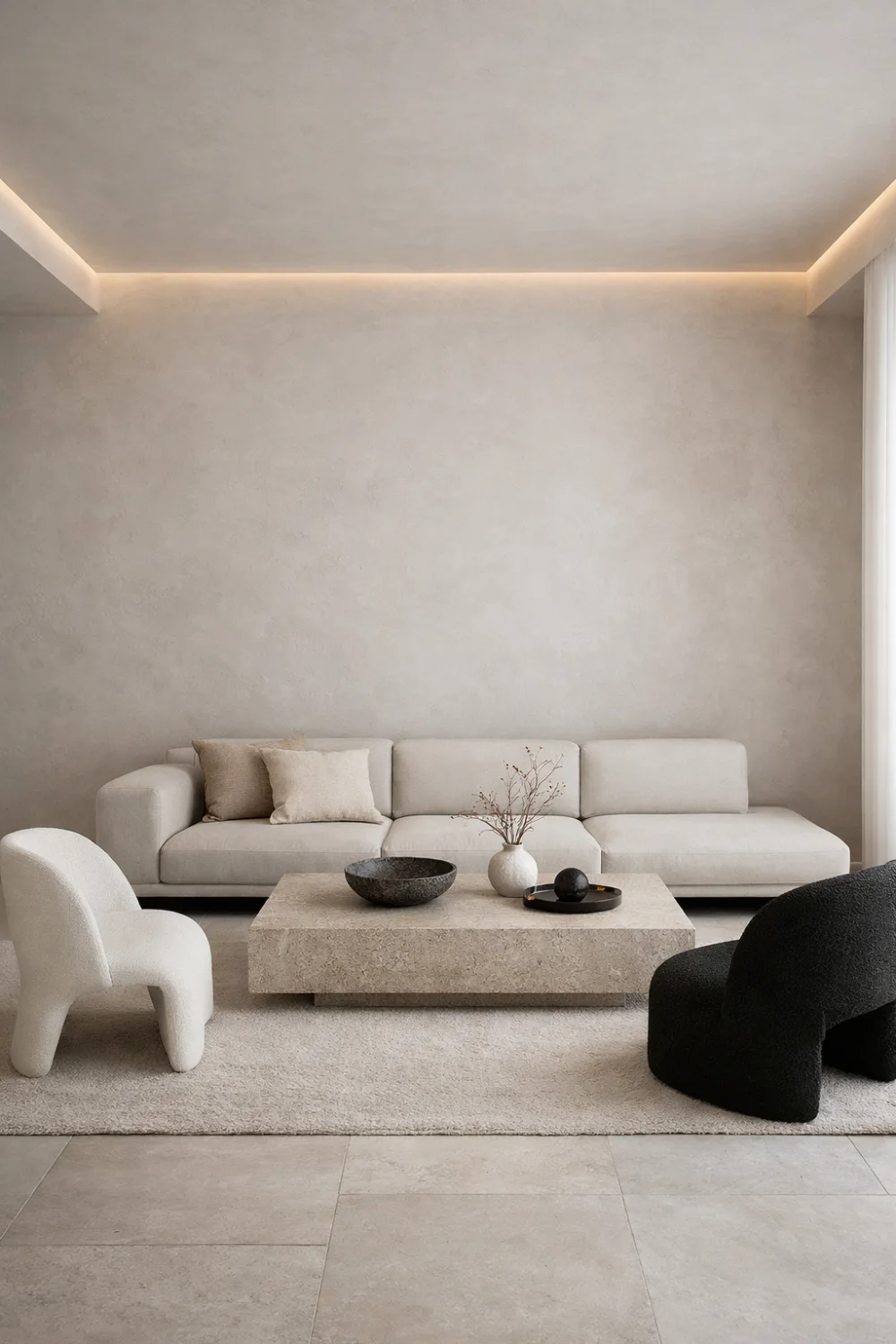 minimalist living room neutral sofa modern clean interior design ideas