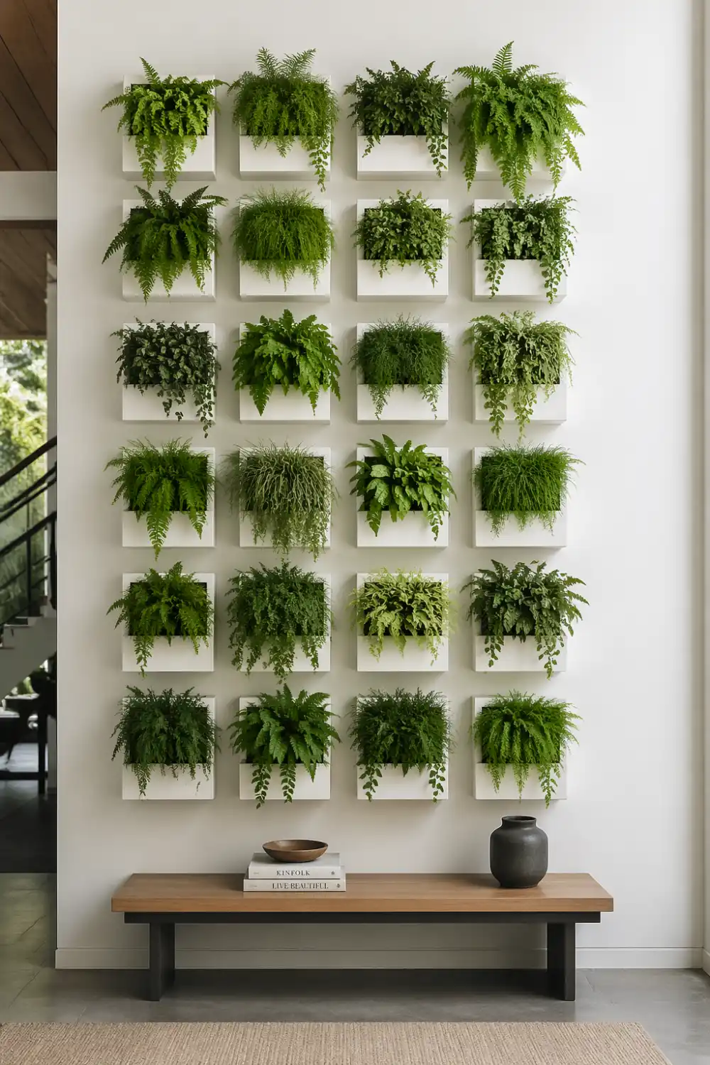 wall mounted plant grid living wall modern interior decor indoor plant art installation
