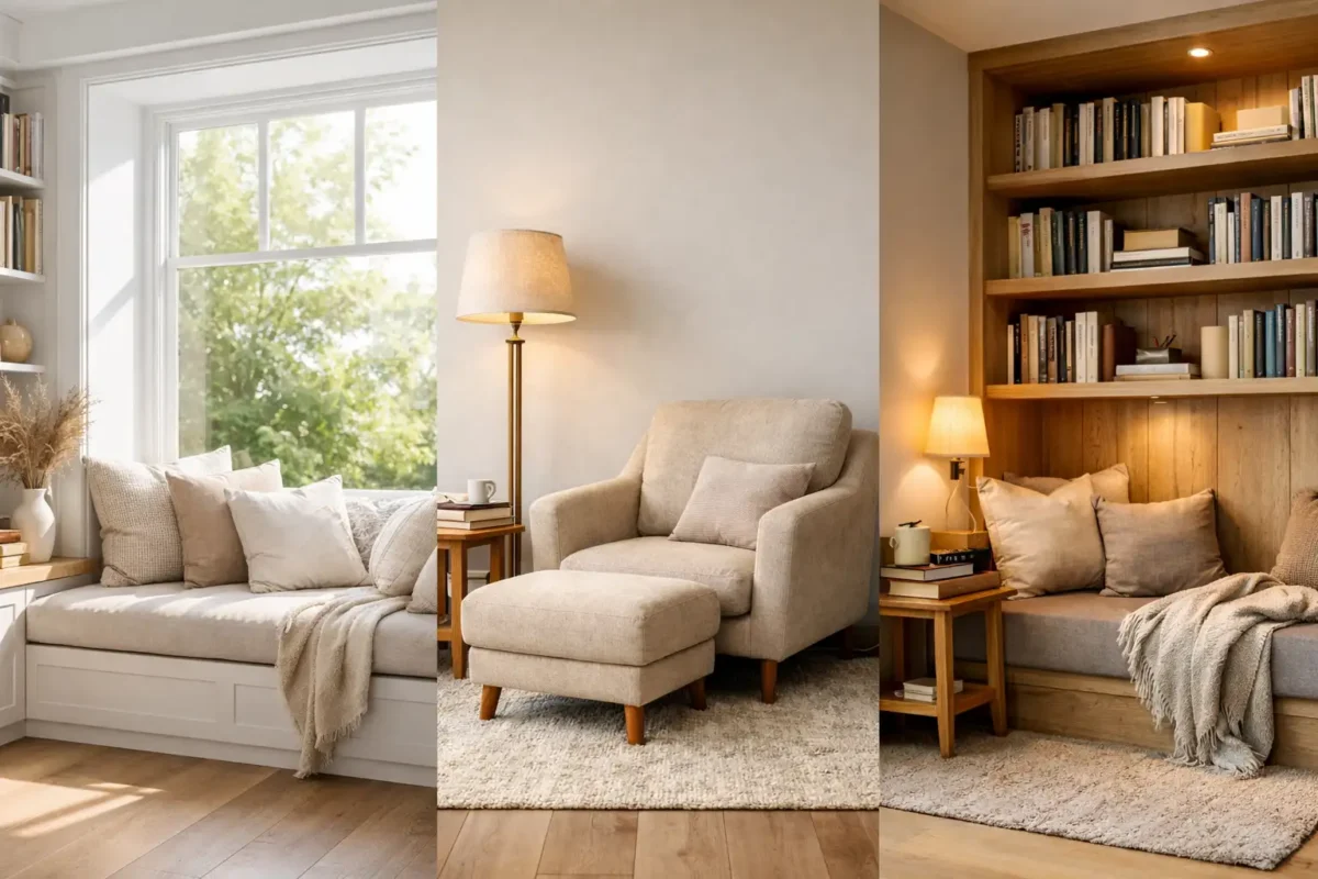 cozy reading nook ideas collage window seat armchair corner built in bookshelf reading nook inspiration