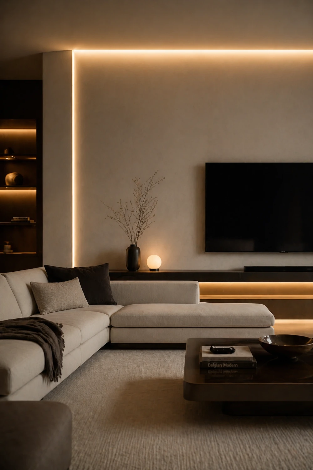 hidden led lighting living room modern minimal interior ambient lighting clean wall design smart home aesthetic