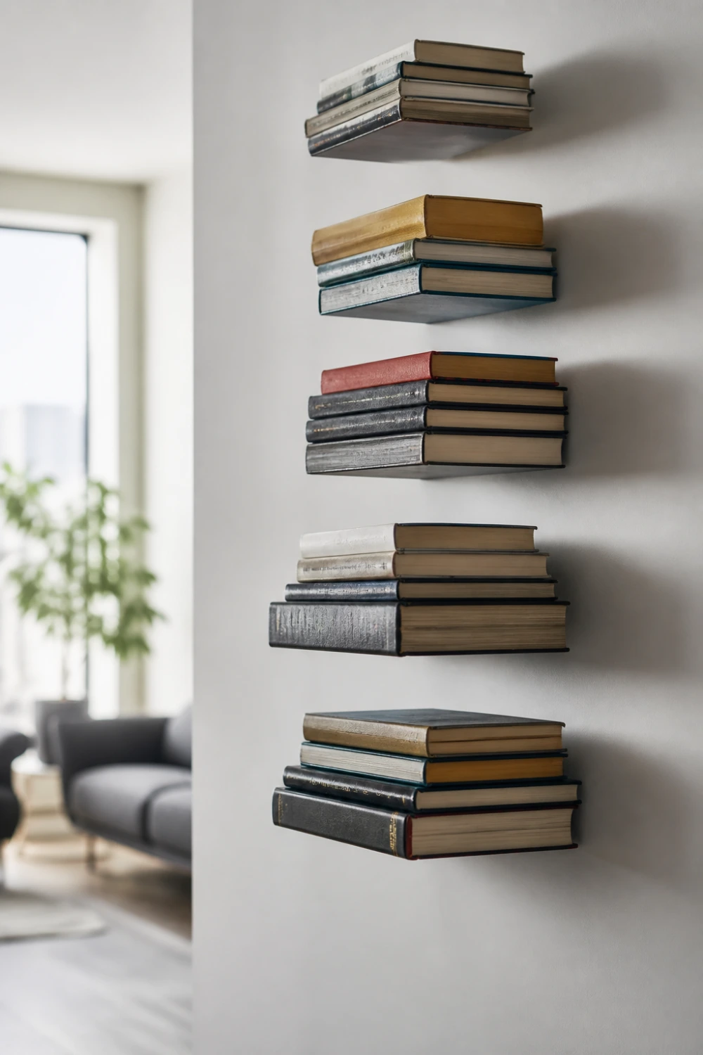 invisible floating bookshelf wall mounted hidden shelf modern book display minimalist wall decor space saving DIY shelf ideas