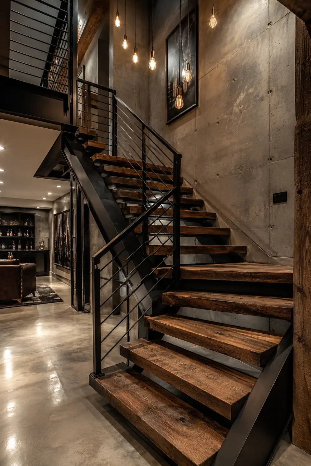 Modern Floating Wood Stairs for a Luxury Basement Upgrade