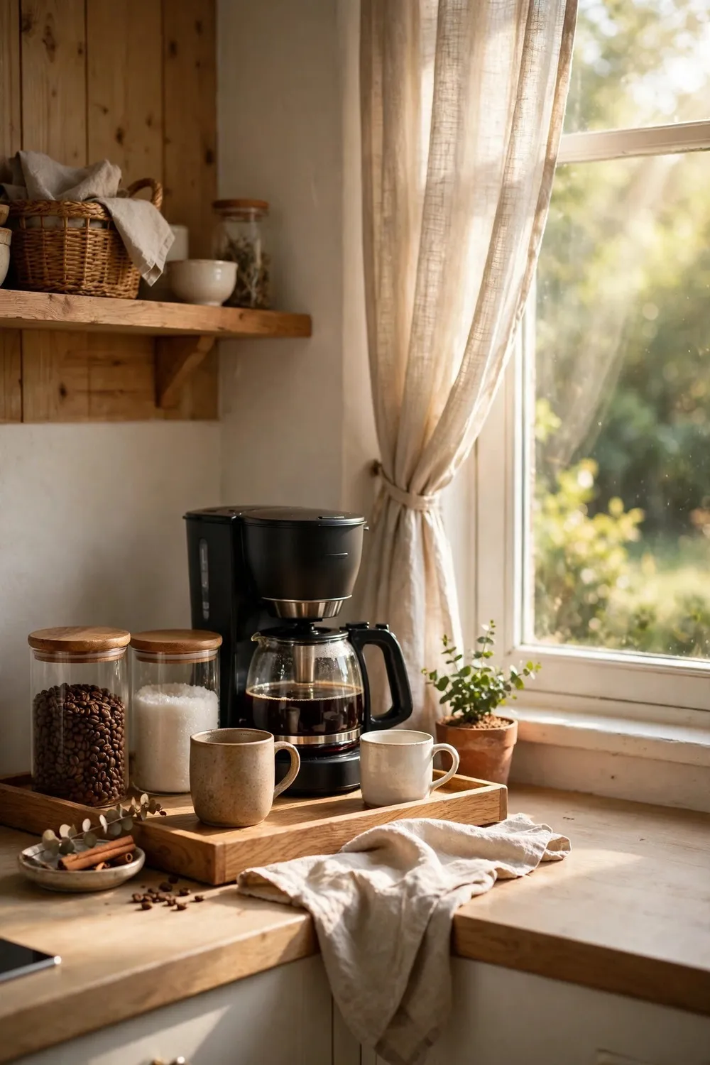 How to set up a coffee station at home in a cozy kitchen corner