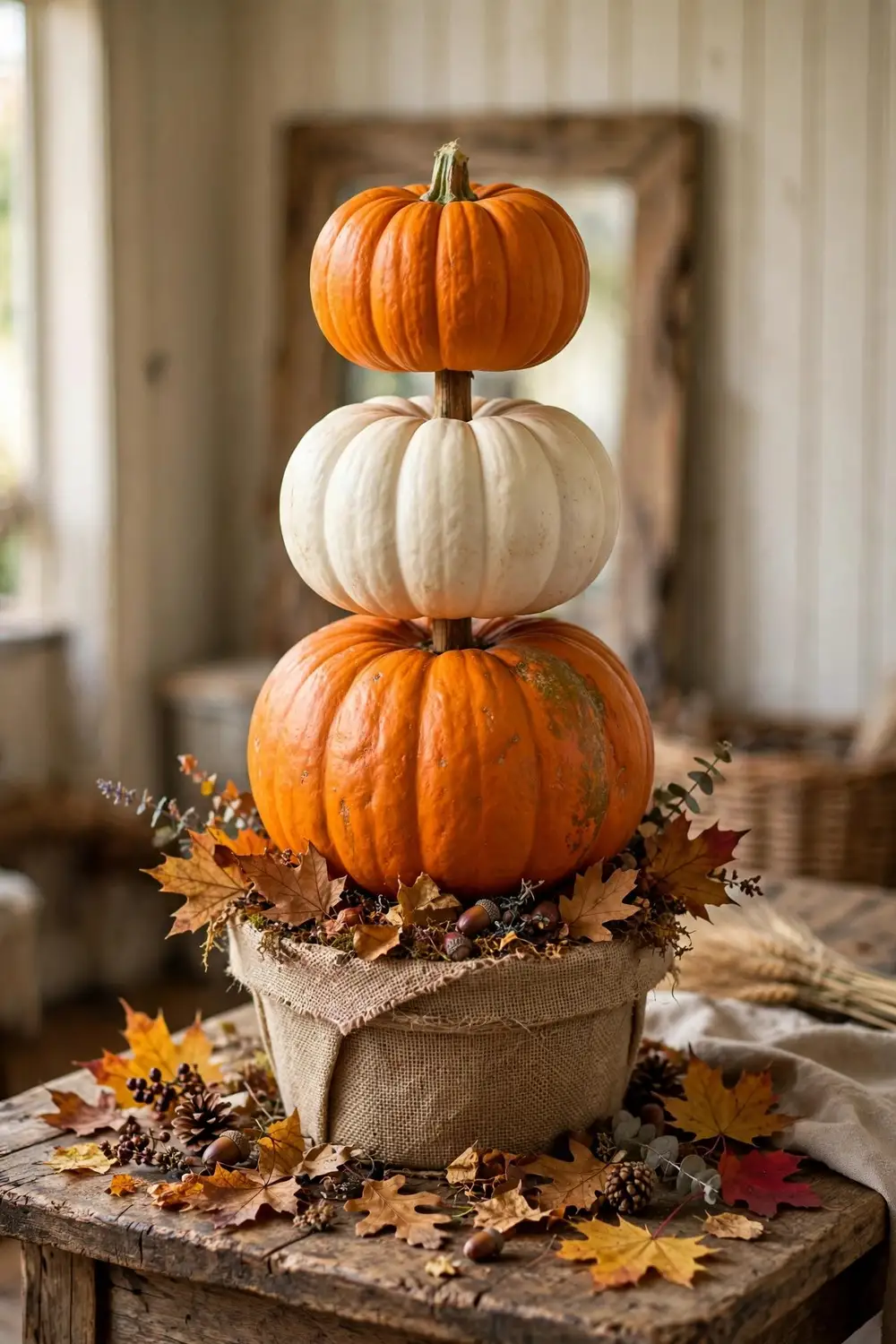 Dollar Tree Thanksgiving decor DIY stacked pumpkin topiary