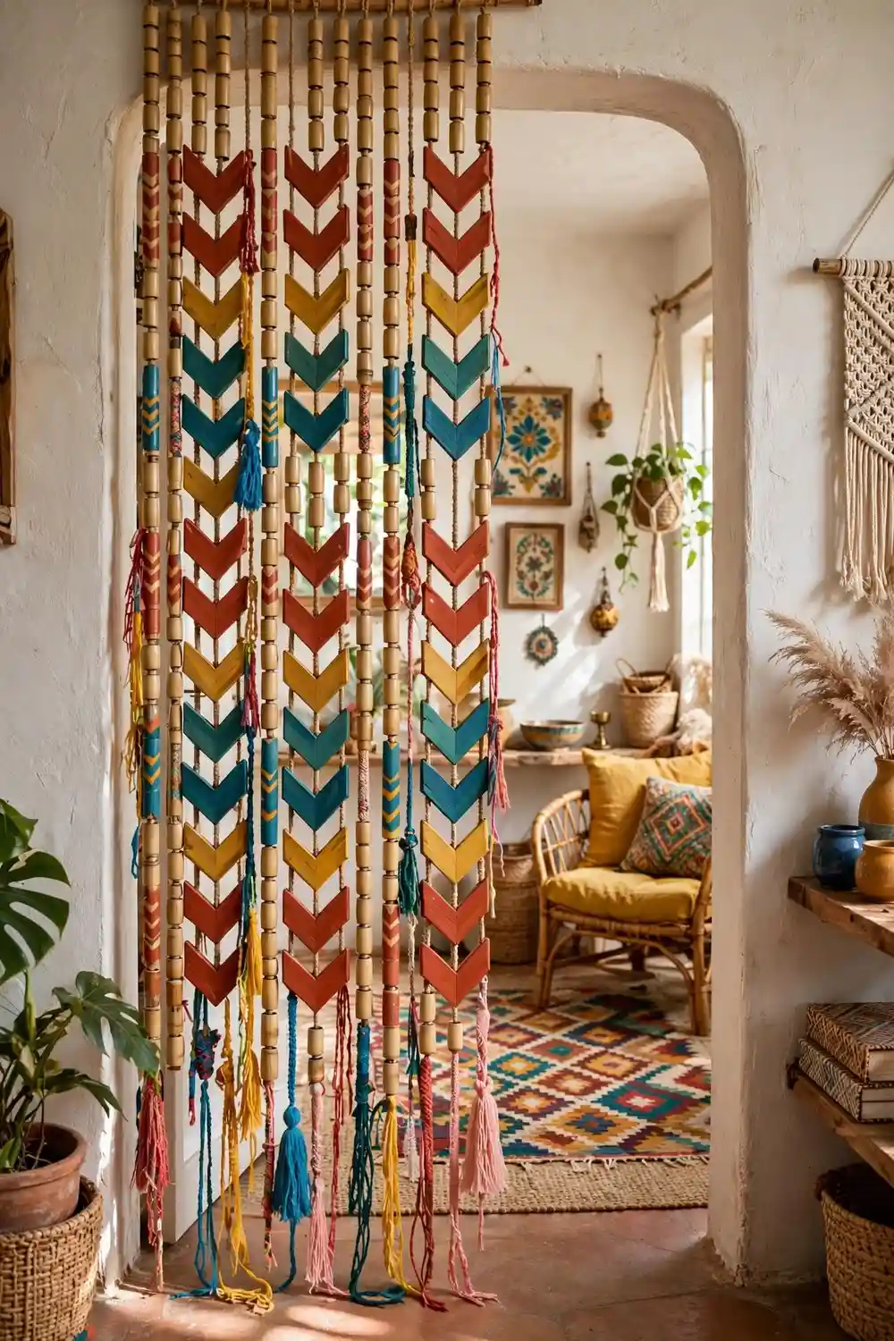 Hand-painted chevron pattern bamboo beaded curtain