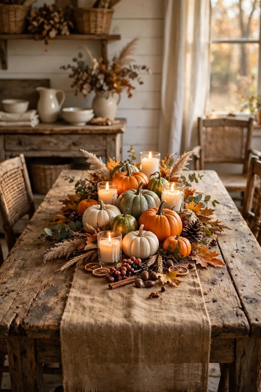 Dollar Tree Thanksgiving decor DIY burlap table runner