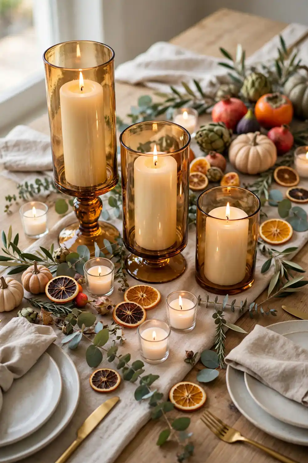 Candlelight Trio at Varying Heights | Smart Decor Finds Candlelight trio at varying heights for an elegant Thanksgiving table decor setting