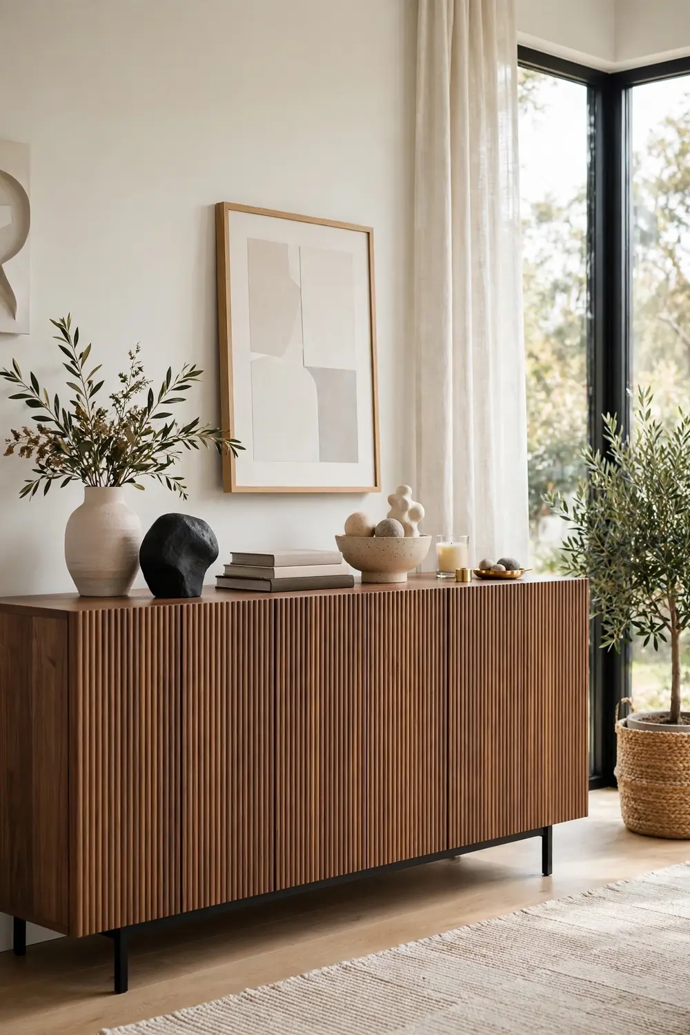 Fluted Sideboard Furniture Flip Mid century sideboard updated with vertical fluted wood panels in warm walnut